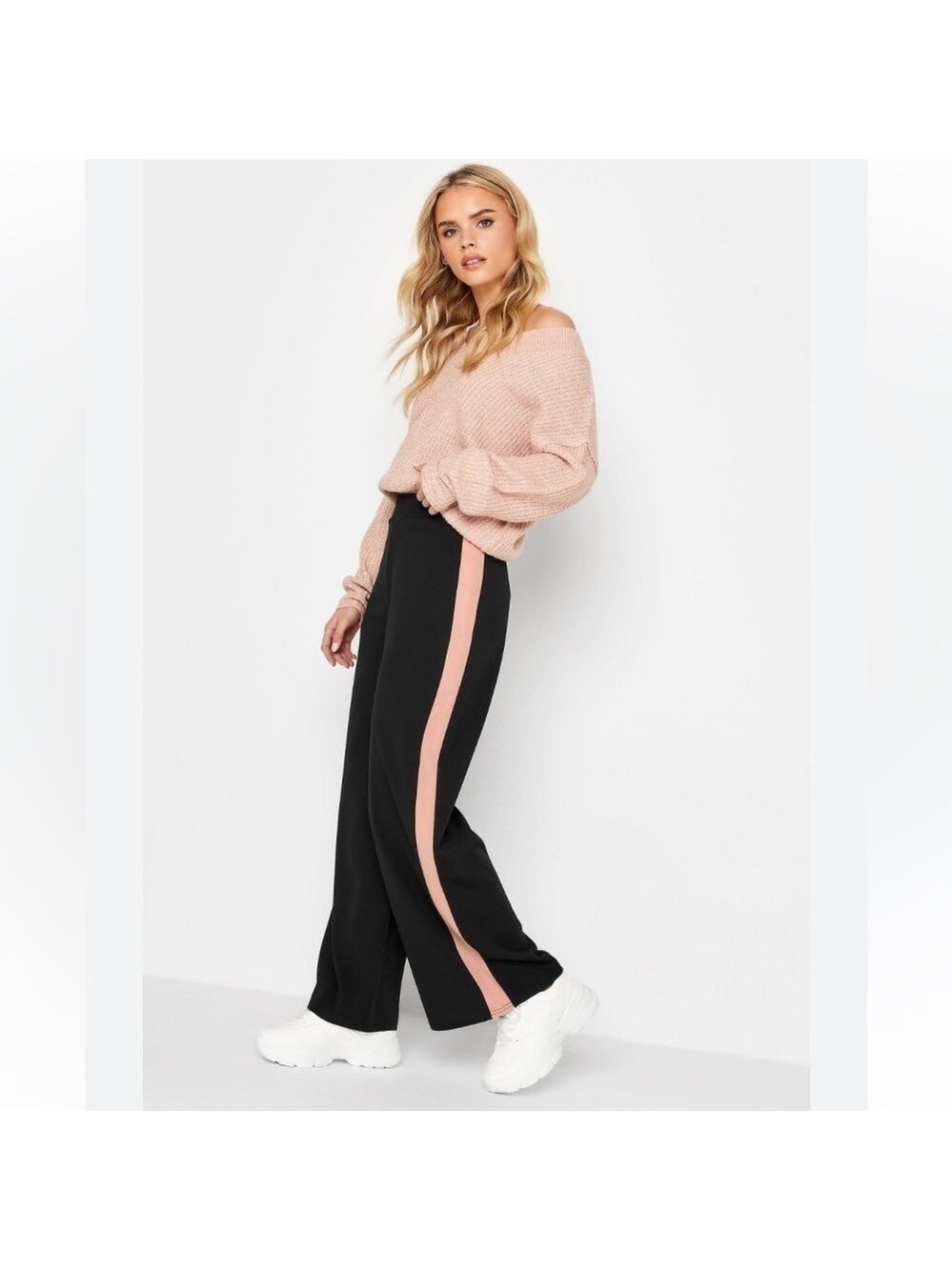 Saye dark grey Block Stripe Wide Leg Trousers joggers Sz M